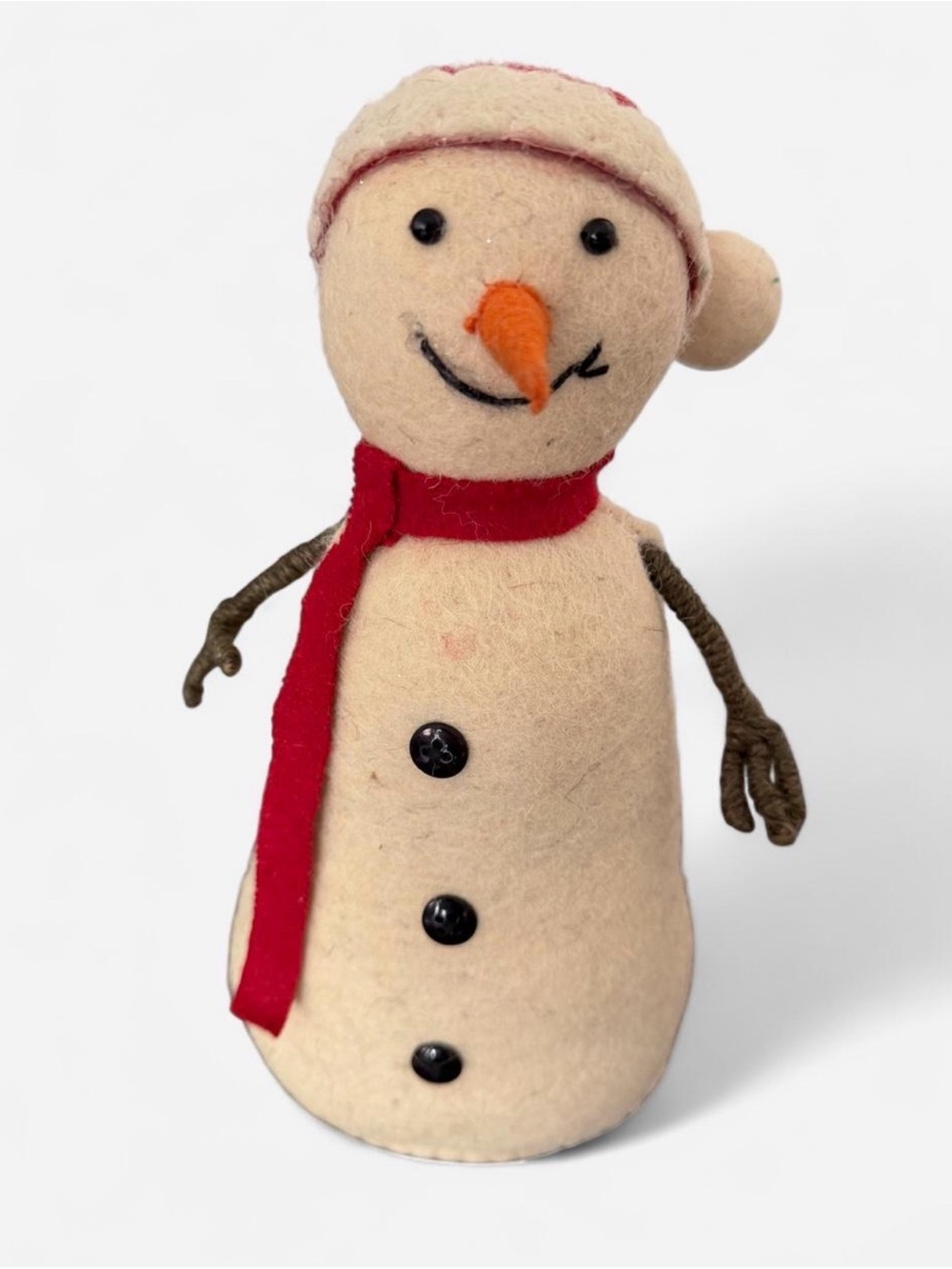 Cream and Red Felt Snowman Holiday Figurine Christmas Tree Topper